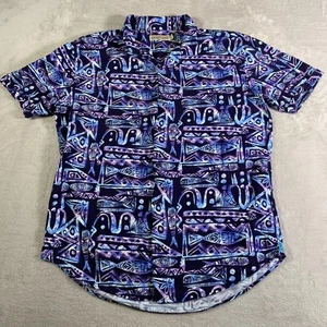Camisa Roosevelts Para Hombre Grande Púrpura Azul Bambú Algodón Estampado de Peces Hawaianos RSVLTS - Imagen 1 de 10