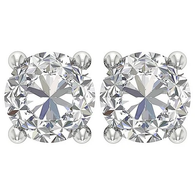 I2 3.25 Carat Natural Diamond Solitaire 4 Prong Set Stud Earrings 14K Solid Gold - Image 1 of 4