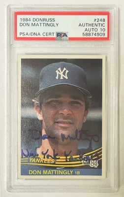 Tarjeta de novato Donruss 248 PSA 10 automática con autógrafo firmado por Don Mattingly Yankees 1984 Foto 1 de 4