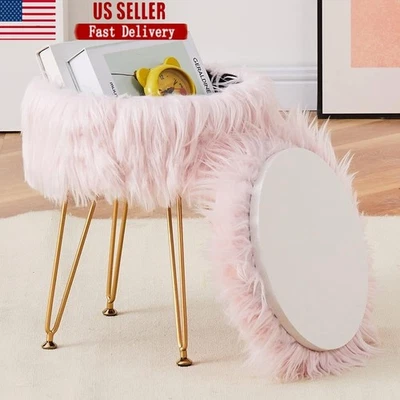 Taburete de tocador redondo otomano de almacenamiento de piel sintética con bandeja de grano de mármol mesa de centro Foto 1 de 4