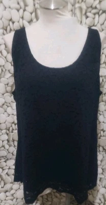Camiseta sin mangas Lane Bryant talla grande 18/20 negra forrada de encaje cuello redondo sin mangas Foto 1 de 4