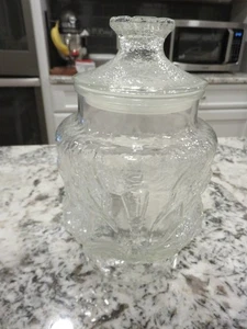 Bote de vidrio transparente de 9" vintage Anchor Hocking primavera lluvia flor usado en excelente estado raro difícil de encontrar - Imagen 1 de 5