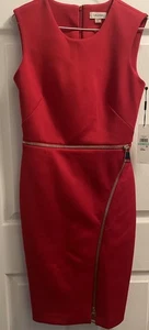 Calvin Klein Kleid mit auffälligem goldfarbenem Reißverschluss Gr. 4 ärmellos Etui. - Bild 1 von 5