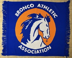 Vintage Logo Knits Bronco Athletic Association 100% Acrylic Throw Blanket 44x40" - Picture 1 of 9