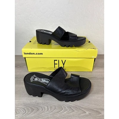 Fly London TECH493FLY Mousse Women's Black Leather Slip on Sandals Size 38 US 7 - Image 1 of 4