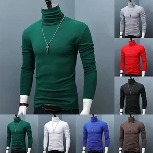 Men's Fashionable Winter Slim Fit T Shirt with Long Sleeves and Collar - Picture 1 of 20