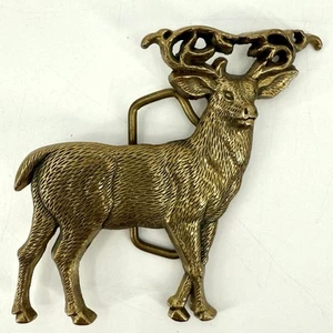 Vintage 1980 Cut-Out Buck Deer Wildlife Baron Solid Brass Belt Buckle 3.5”x3.5” - Picture 1 of 6