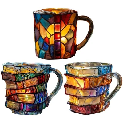 Painted Book Mug 3D Painted Book Coffee Mug Unique Book Stacking Coffee Mugs - Image 1 of 4