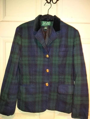 Vintage Ralph Lauren Women's Size 4 Green and Blue Preppy Plaid Blazer - Image 1 of 4