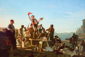 Jolly Flatboatmen in Port de George Caleb Bingham Giclee Impresión Artística + Envío Gratuito - Imagen 1 de 4