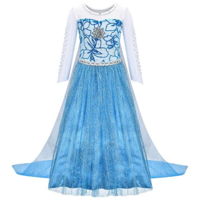 Disfraz de lentejuelas azules - Vestido elegante de princesa de las nieves para Halloween - Brillante para niñas Foto 1 de 4