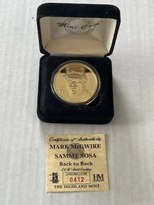 1998 Sammy Sosa Mark McGwire B2B Highland Mint 24 KT Gold Coin LE 0412/1998 Rare - Picture 1 of 8