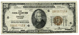 1929 20 $ National Currency Note Chicago Illinois Federal Reserve Bank - L478 - Bild 1 von 2