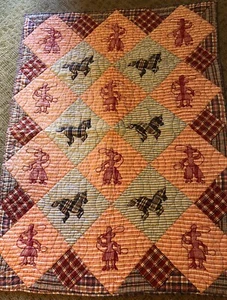 COWGIRL Quilt "Victorian Heart"...36” X 48" / Red, White, Blue + Cowgirl picture - Picture 1 of 10