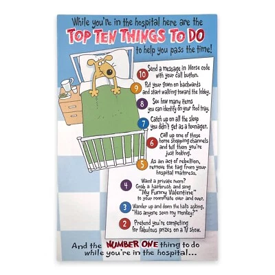 Funny GET WELL SOON Card, by  American Greetings, To Do In Hospital, + Envelope - Image 1 of 4