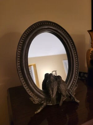 Vintage Brown Oval Framed Mirror with Birds Shabby Chic Farmhouse Country French - Image 1 of 4