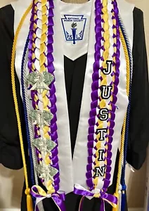CUSTOM Graduation Double Braid Lei - 3 Colors Personalized Lei, Bling Rhinestone - Picture 1 of 16