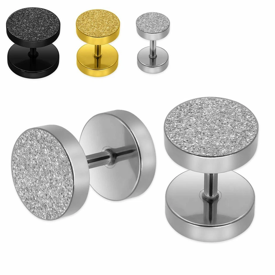 Fake Plugs mit Glitzereffekt in 3 Größen 6/8/10 mm silber gold schwarz Edelstahl - Bild 1 von 1