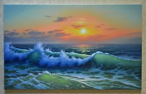dipinto ad olio su tela, paesaggio marino, artista Stoev.S ''Onda nei raggi del sole' - Foto 1 di 11