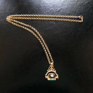 FOUR STONE REVOLVING PENDANT NECKLACE GOLD WITH GOLD CHAIN BLACK BLUE GREEN RED - Picture 1 of 11