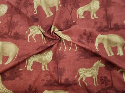 P Kaufmann Jungle Giraffe Lion Elephant Upholstery Fabric- Sold By The Yard - Image 1 of 3