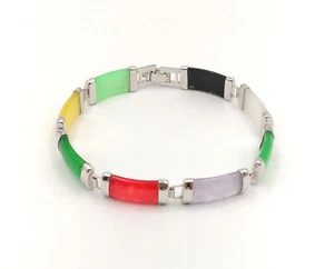 Multicolor Green Purple Jade Black Agate Shell 18KGP Snap Clasp Bangle Bracelet - Picture 1 of 54