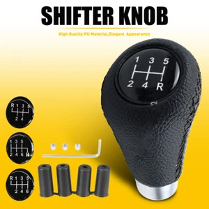Black Leather 5 Speed Manual Car Gear Stick Shifter Shift Knob Lever Universal - Picture 1 of 8