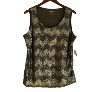 Camiseta sin mangas Coldwater Creek Chevron lentejuelas talla XL verde fiesta navideña nueva con etiquetas Foto 1 de 4