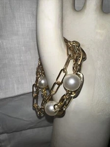 J CREW Set 2 Goldkette große Perlen zusammen gestapelt Armband Neu ohne Etikett Neu 💗237 - Bild 1 von 5