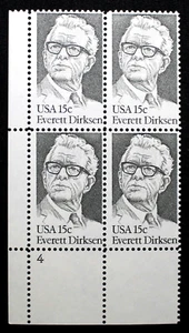 US Plate Block Stamps #1874 ~1981 15c Everett Dirksen MNH RP17 - Picture 1 of 1