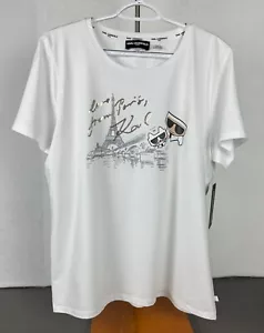 Karl Lagerfeld Paris Women's White Print Graphic Metallic T-Shirt Large NWT - Picture 1 of 15