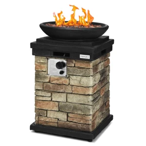 Realistic Patio Propane Burning Fire Bowl Column W/ Lava Rock & Cover 40,000 BTU - Picture 1 of 11