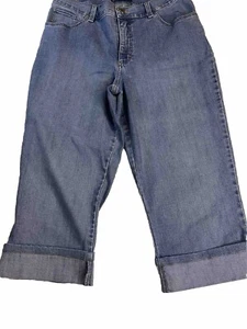 Lee Classic Womens Capri Pants Size 12 no tag See Pics Cuffs Blue Denim W32  L19 - Picture 1 of 15