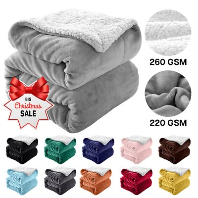 Sherpa Fleece Blanket Soft Warm Faux Fur Large Sofa Throw Bed Double King Sizes - Image 1 of 4