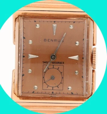 Reloj Mecánico Benrus Vintage Amortiguador Oro Rosa 14K Años 50 33x23MM Foto 1 de 4