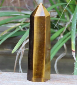 Polished Tiger Eye Crystal Generator Point 93 Grams 90mm Tall 6 Sides - Picture 1 of 9