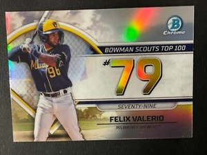 Felix Valerio 2023 Bowman Scouts Top 100 Chrome Card BTP-79 Milwaukee Brewers - Picture 1 of 2