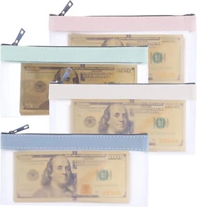 Bags with Zipper, Clear Cash Envelopes Coin Purse, Money Envelopes - Picture 1 of 9