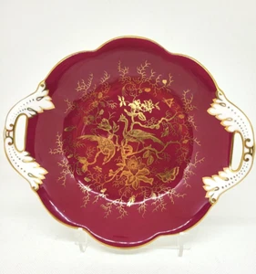 Vintage Coalport Cairo Red Gold Bon Bon Display Dish Bowl Crimson Twin Handle - Picture 1 of 9