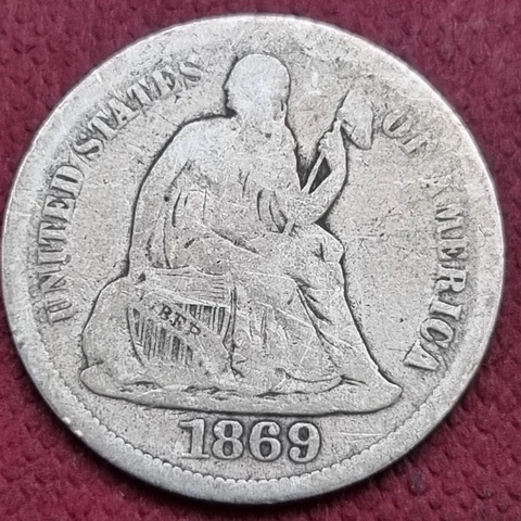 1869 S Seated Liberty Dime 10c Circulated #57595 Cover