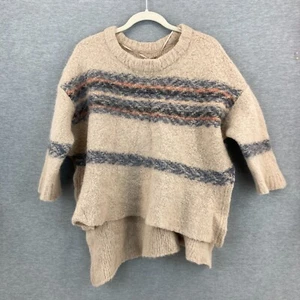 FREE PEOPLE Fairisle Pullover Damen M/L beige Tunika Alpaka Streifen - MÄNGEL - Bild 1 von 13