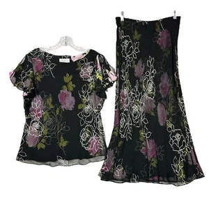 Vintage Adrianna Papell 100 % Seide Maxirock & Top Set Fee Grunge Damen 14 - Bild 1 von 10