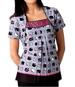 Hello Kitty Scrub Tooniforms Top Large Tucks Short Sleeve Polka Dot Sanrio NWT - Picture 1 of 9