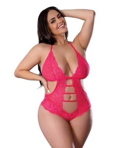 Magic Silk Queen Summer Get It Girl Lace Halter Teddy Pink - Picture 1 of 3
