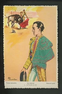 Embroidered clothing postcard Artist Elsi Gumier, Bull Fighting matador Aparicio - Picture 1 of 2