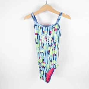 NEW Uglies x Goldfish Swim School One Piece Swimsuit Colorful Pattern Kids Sz 8 - Picture 1 of 10
