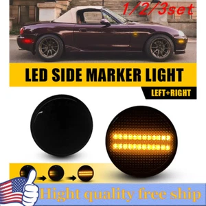 2/4x For 1989-15 Mazda MX5 Sequential LED Smoked Fender Side Marker Signal Light - Picture 1 of 22