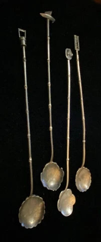Antique Tanaka Sterling 950 Leaf Stirrer Spoons Cover
