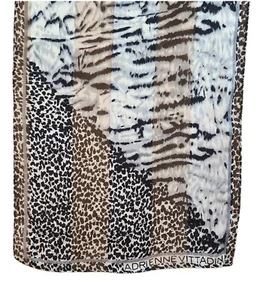 Sciarpa seta vintage anni 80 Adrienne Vittadini 52 x 11 marrone avorio stampa animalier firma - Foto 1 di 5