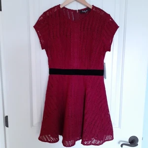 Lulus Twirling It Burgundy Crochet Lace Short Sleeve Skater Dress Size M - Picture 1 of 12